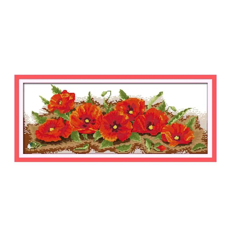 Embroidery X Stitch - Seven poppy flowers cross stitch kit