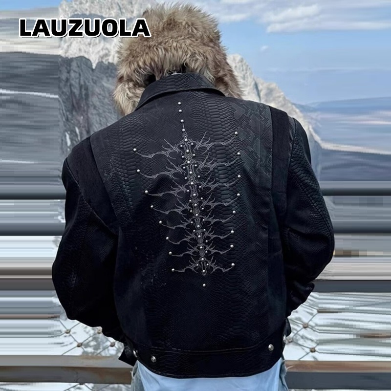 Embroidery Knit - Men Black Snake Embossed Jacket Back