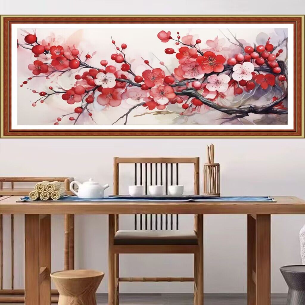 Embroidery X Stitch - 9ct 110x50cm Red Flowers Embroidery DIY