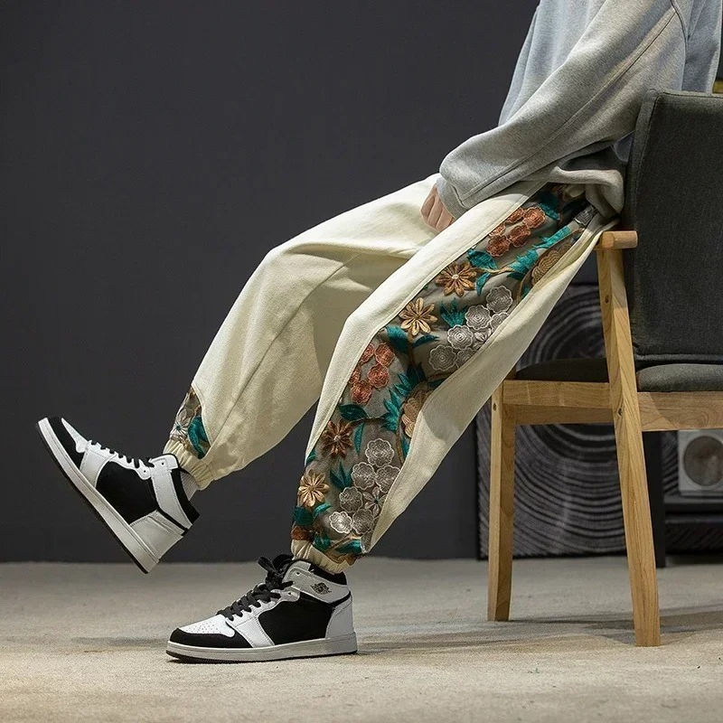 Embroidery Motif - Fashion Casual Pants Men's Clothing Cotton
