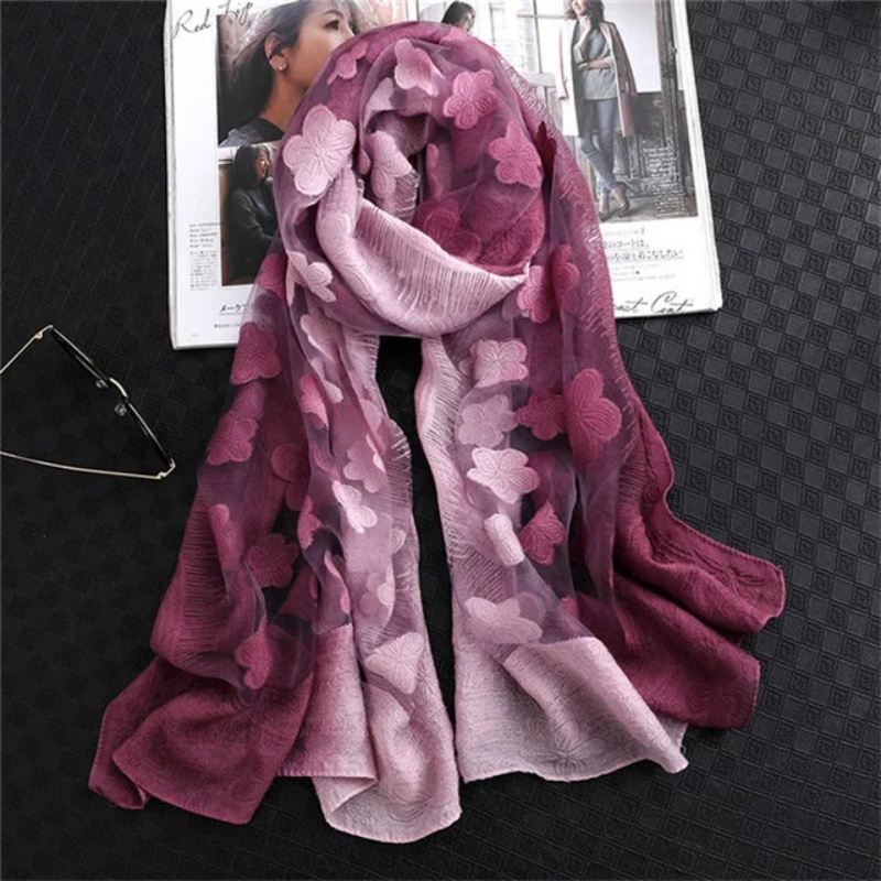 Embroidery Flower - Women Simulation Silk Cut Flower Scarf