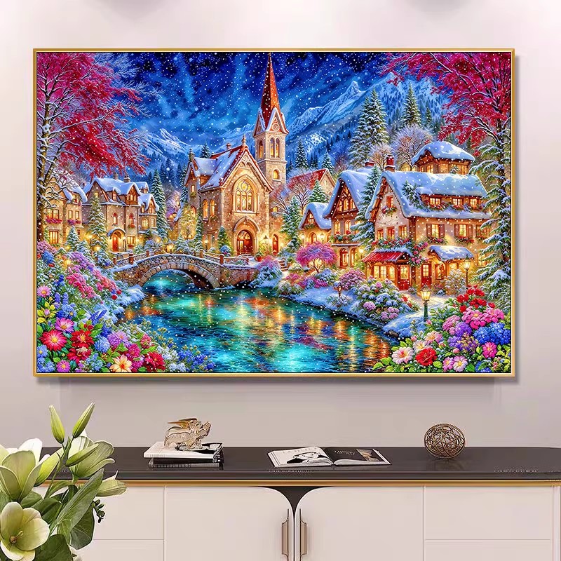 Embroidery X Stitch - 9ct 100x75cm Winter Church Embroidery DIY