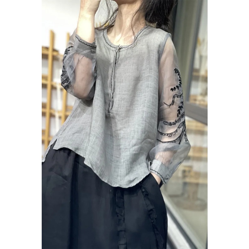 Women's Sheer Embroidered Slee - огляд і ціна Embroidery Blouse
