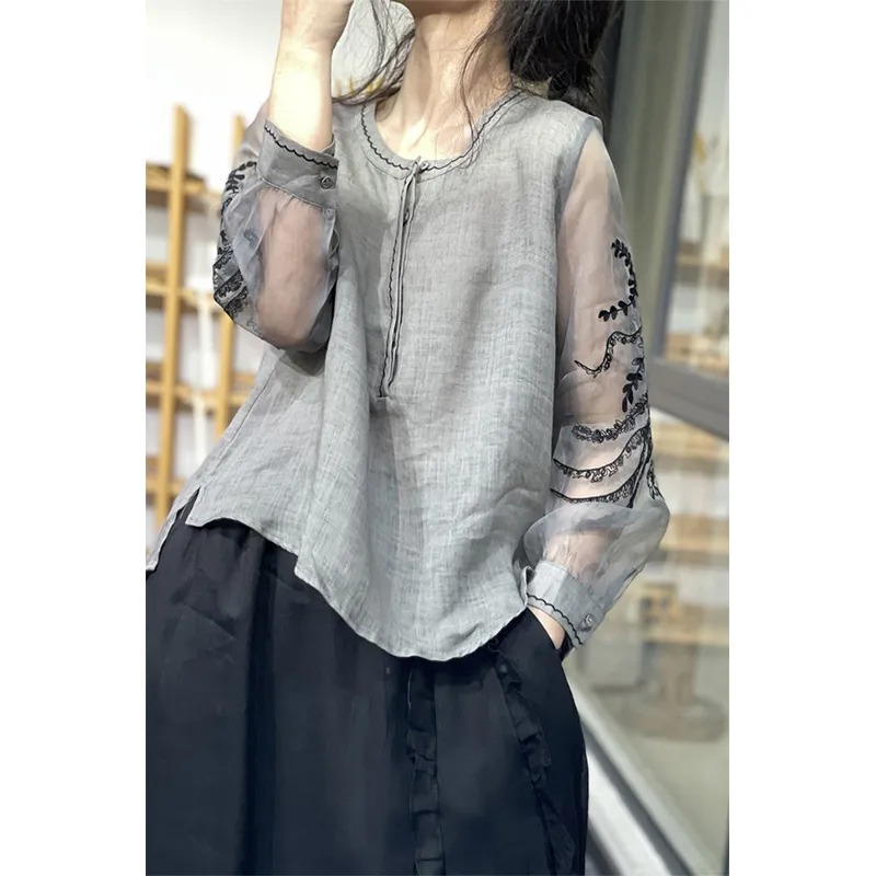 Women's Sheer Embroidered Slee - огляд і ціна Embroidery Blouse