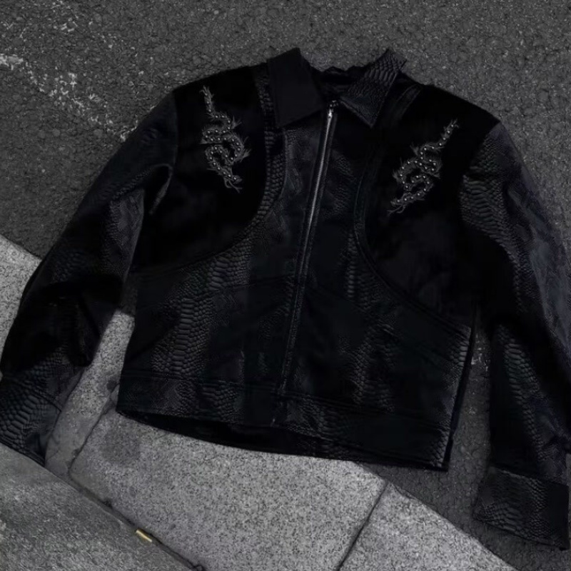 Men Black Snake Embossed Jacke - огляд і ціна Embroidery Knit