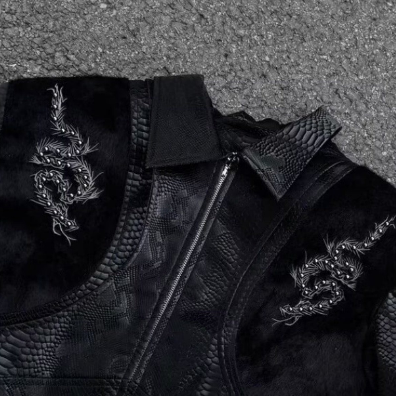 Men Black Snake Embossed Jacke - огляд і ціна Embroidery Knit
