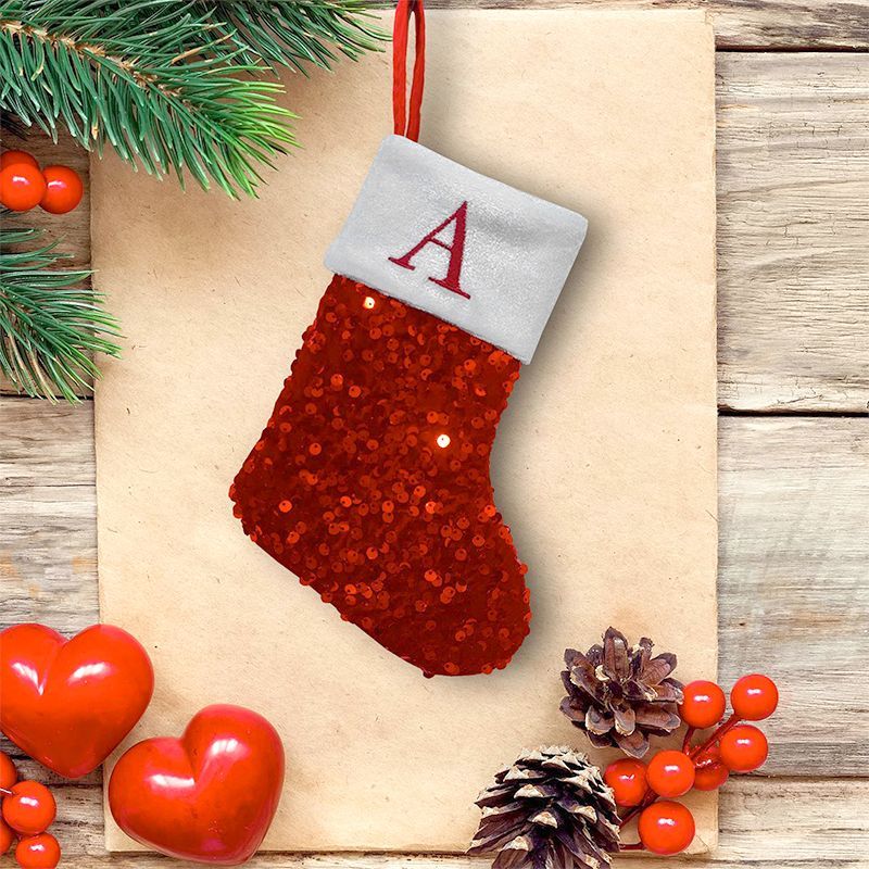 Red Sequin Christmas Stocking  - огляд і ціна Embroidery Xmas Stocking