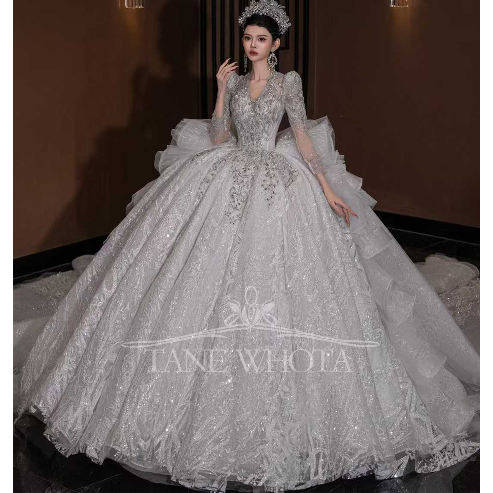 Luxury V Neck Wedding Dress Lo - огляд і ціна Embroidery Organza