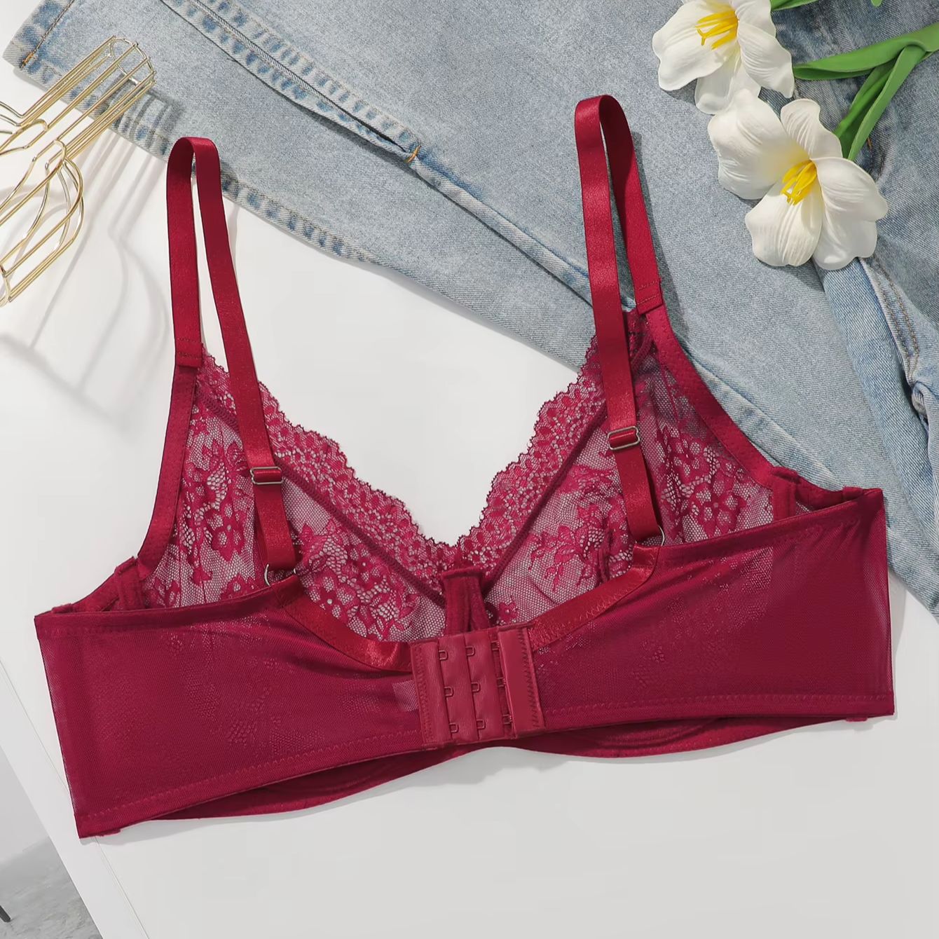 Women Plus Size Red Lace Sheer - огляд і ціна Embroidery Red