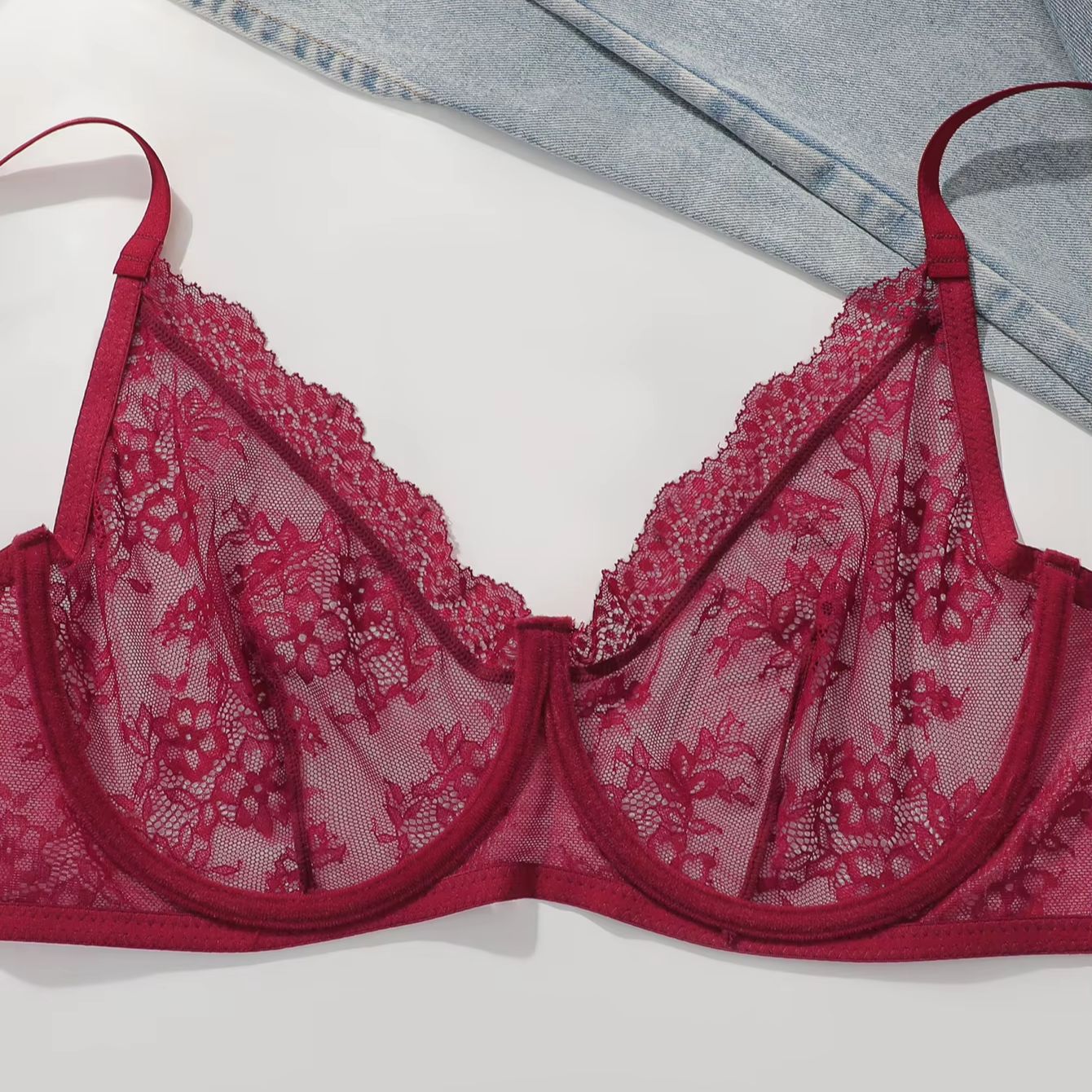 Women Plus Size Red Lace Sheer - огляд і ціна Embroidery Red