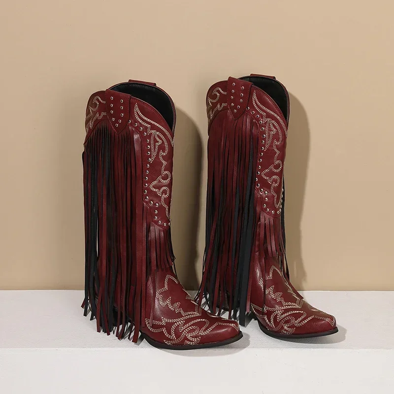Fringe Rivet Western Women Mid - огляд і ціна Embroidery Red