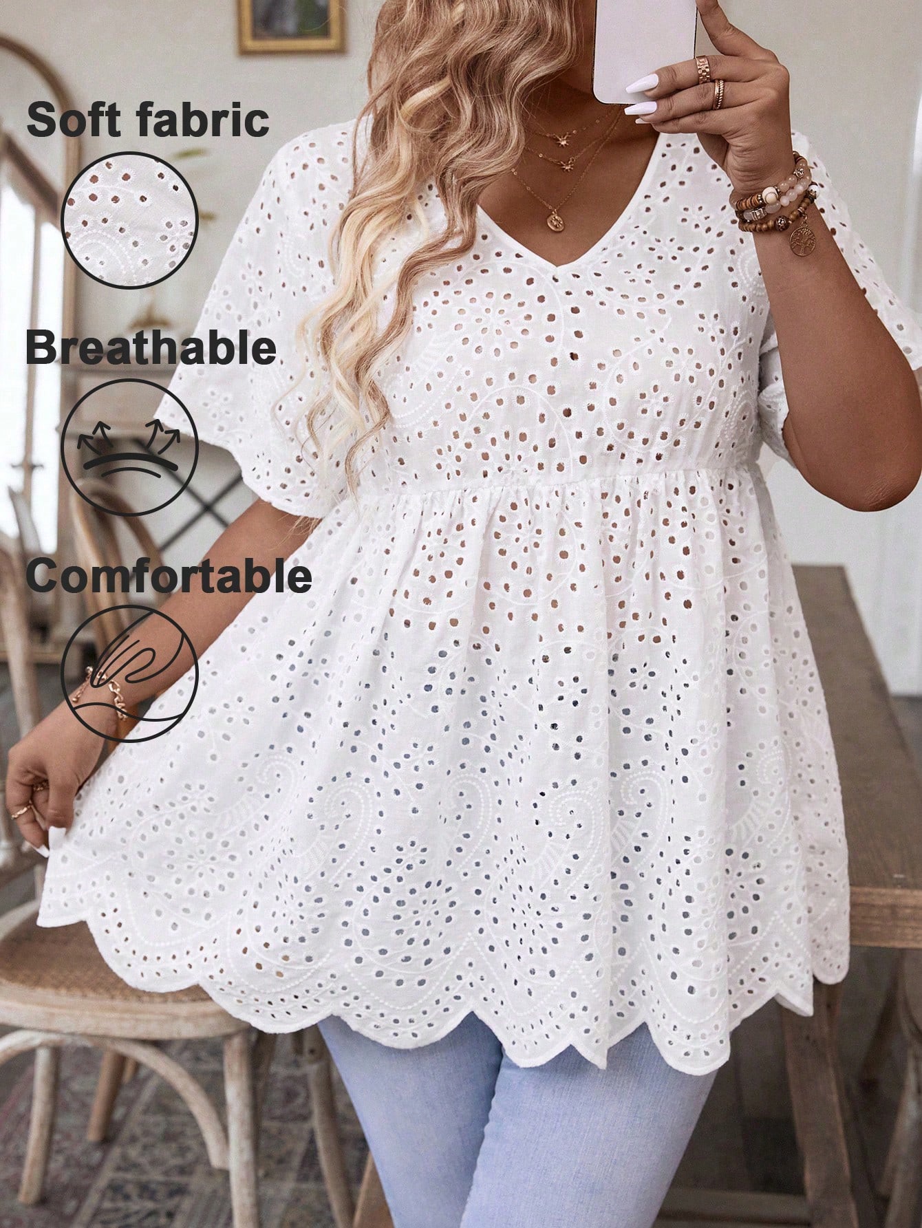 Women's Plus Size White Eyelet - огляд і ціна Embroidery Blouse