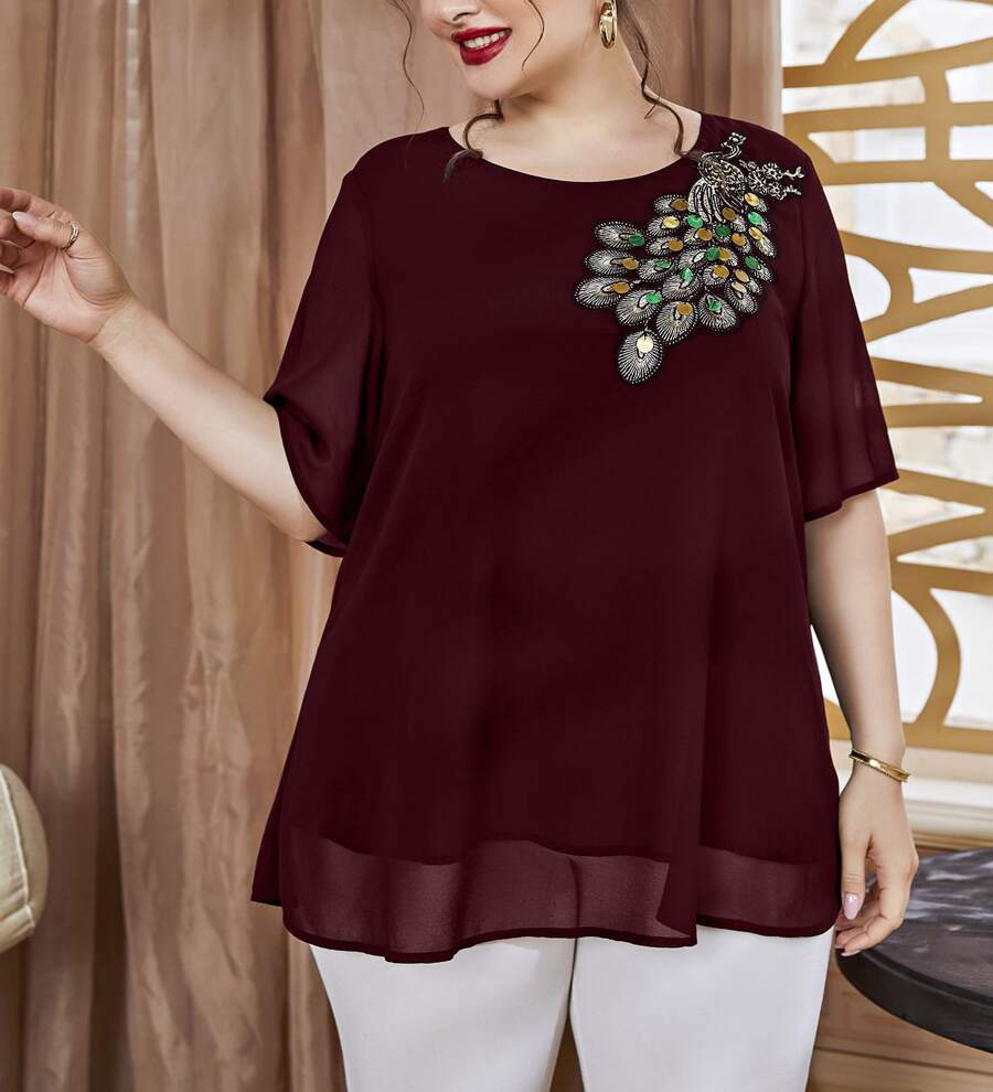 Plus Size Women's Embroidered  - огляд і ціна Embroidery Blouse