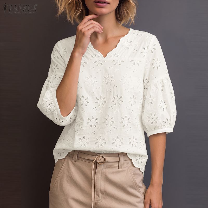 ZANZEA 2026 Eyelet Embroidery  - огляд і ціна Embroidery Blouse