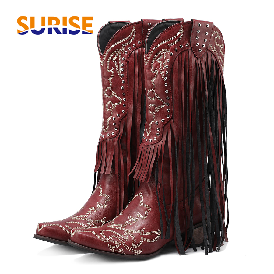 Western Cowboy Mid-calf Boots  - огляд і ціна Embroidery Red