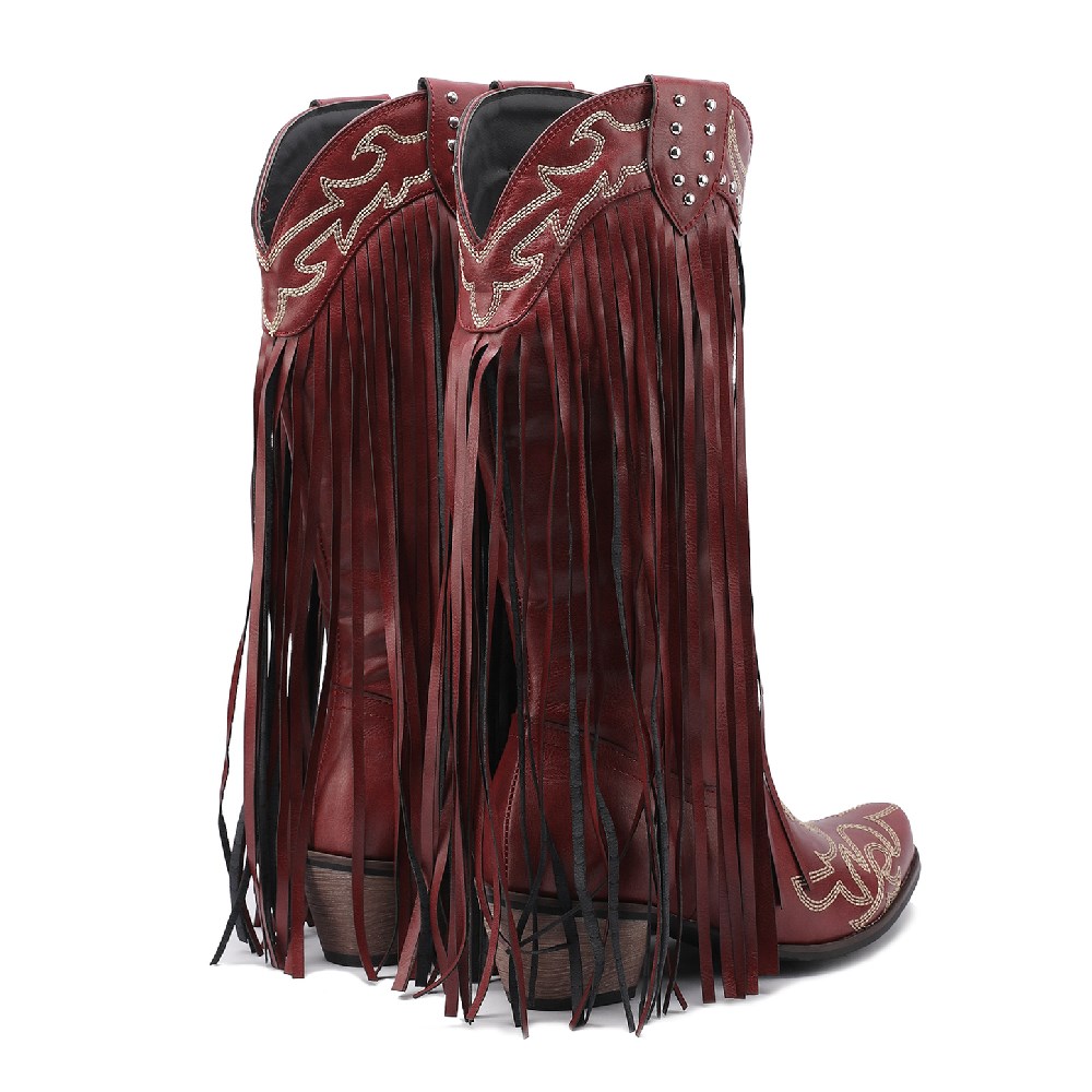 Western Cowboy Mid-calf Boots  - огляд і ціна Embroidery Red
