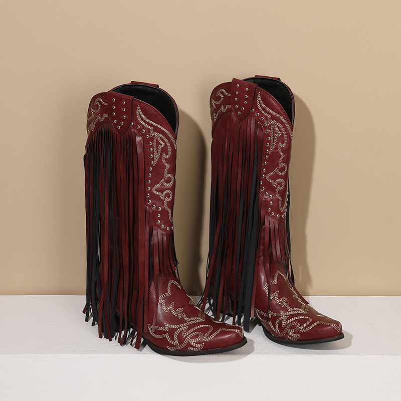 Western Cowboy Mid-calf Boots  - огляд і ціна Embroidery Red