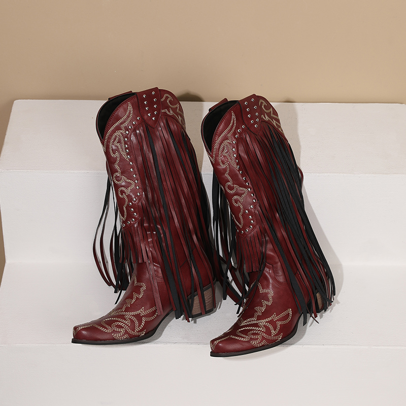 Western Cowboy Mid-calf Boots  - огляд і ціна Embroidery Red