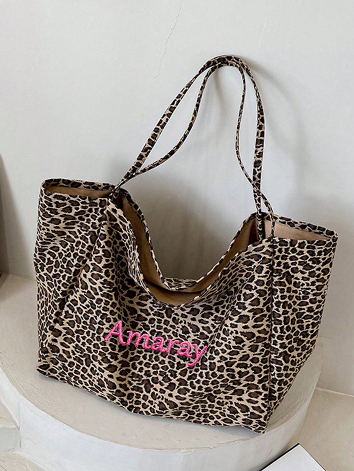 Custom Name Leopard Print Tote - огляд і ціна Embroidery Name